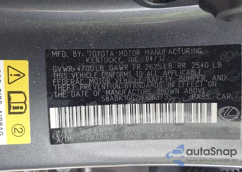 2017 Lexus Es 350 z USA, uszkodzony, nr VIN 58ABK1GG2HU063735